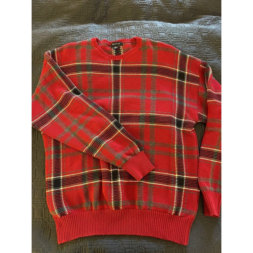 Nautica XL Cotton Sweater Red Plaid
